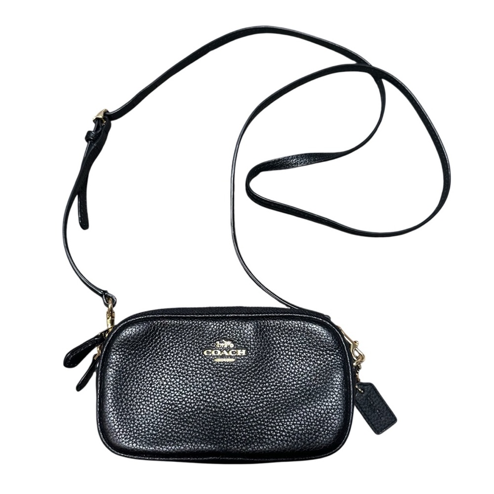 Coach Black Pebble Leather Mini Double Zip Crossbody Bag Purse